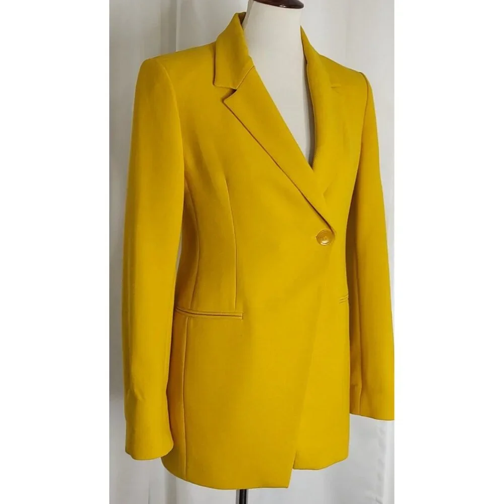 Zara Blazer  XS Yellow Double Breasted Asymmetric Blogger Fave - Picture 7 of 16